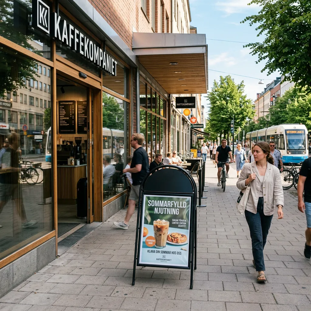 Affisch i en gatupratare lockar besökare och skapar uppmärksamhet